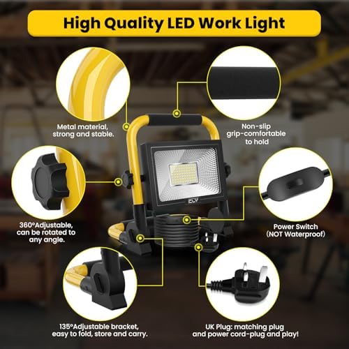 CLV 60W LED Work Light | 5200LM Portable Folding Floodlight | 5M Cable