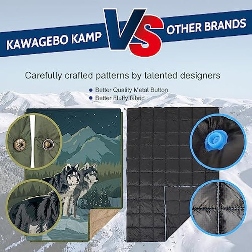 KawaGebo Kamp Sherpa Camping Blanket | Warm Puffy Quilt & Poncho