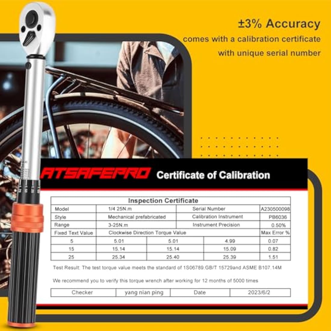 ATsafepro 1/4 Inch Bicycle Torque Wrench Set | 5-25 Nm High Accuracy Kit