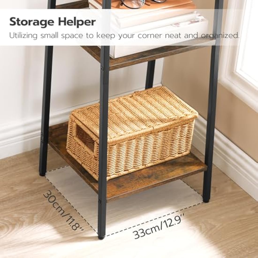 HOOBRO 5-Tier Ladder Shelf – Narrow Industrial Bookcase, Rustic Brown