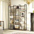 YITAHOME 14-Shelf Triple Wide Industrial Bookcase | Rustic Brown & Metal