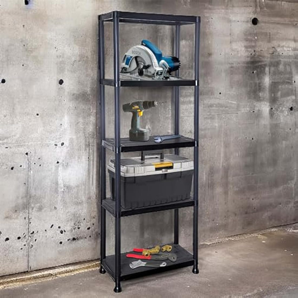 5 Tier Plastic Shelving Unit – Heavy Duty Garage Storage