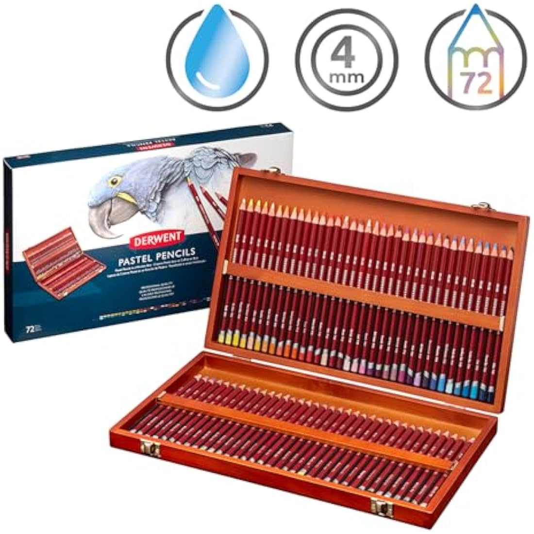Derwent Pastel Pencils - Professional Set of 72 in Wooden Gift Box