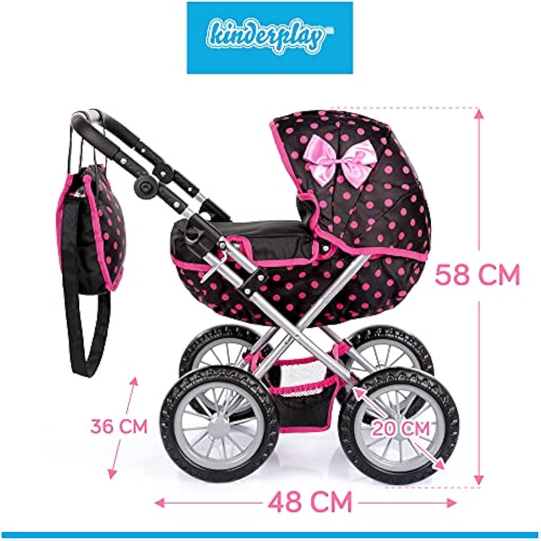 Kinderplay Dolls Pram – Adjustable Toy Stroller for Dolls up to 41cm