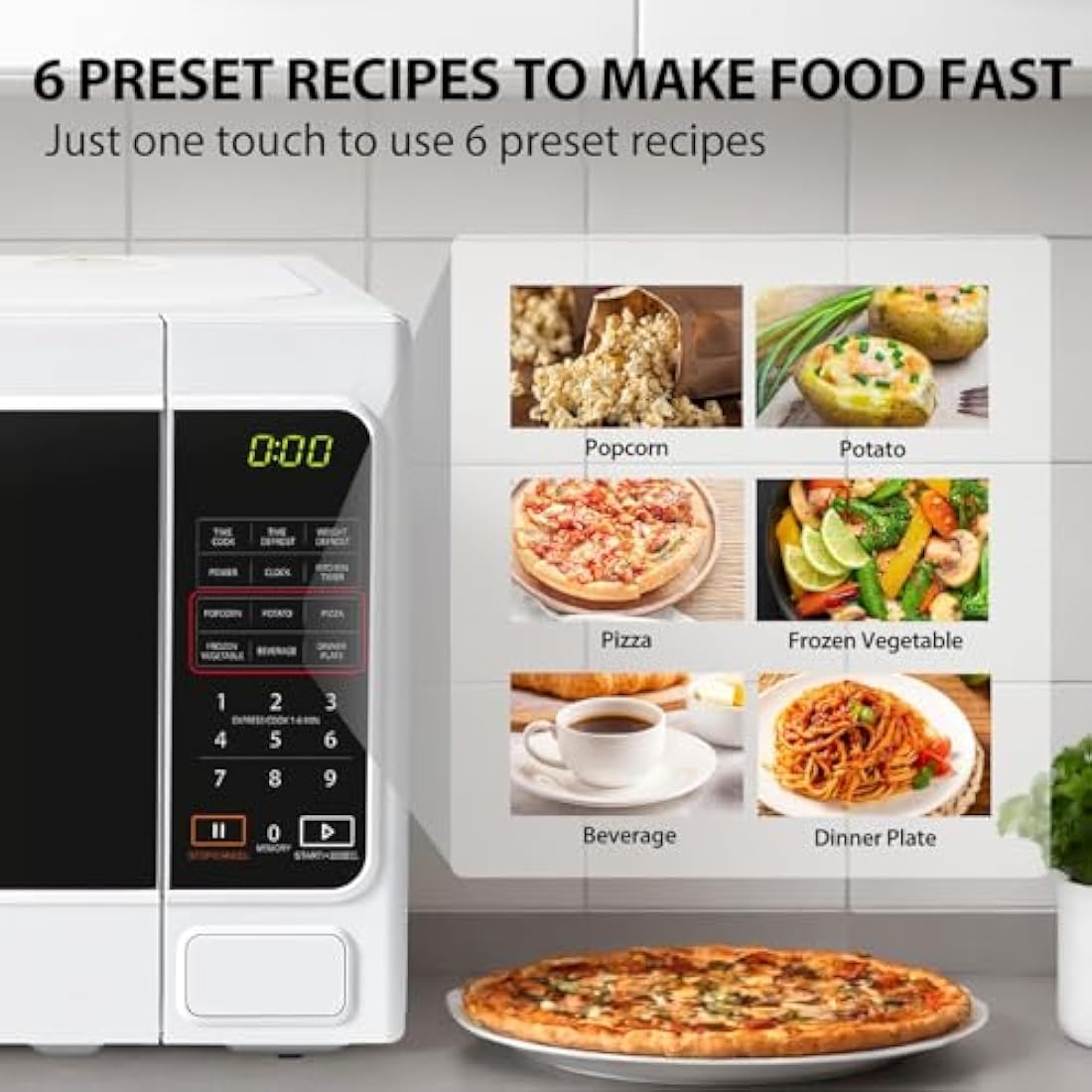 Toshiba 20L Digital Microwave – 800W Compact Solo Oven with 6 Presets, White