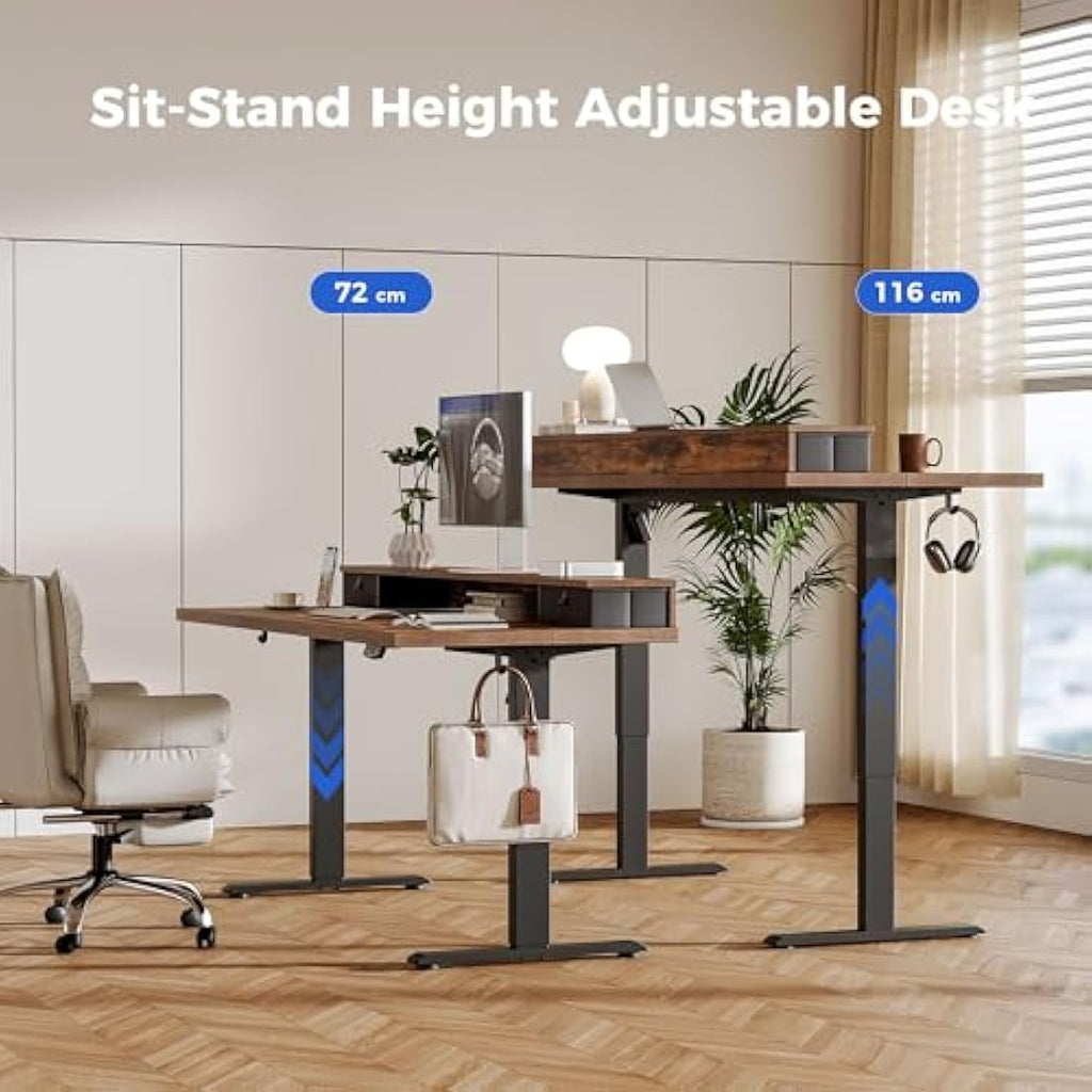 Agilestic Electric Height Adjustable Desk with 2 Drawers - Brown