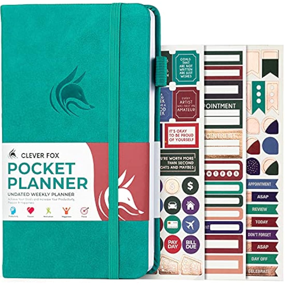 Clever Fox Pocket Weekly Undated Goal Planner - Mini 10x17.5cm Turquoise