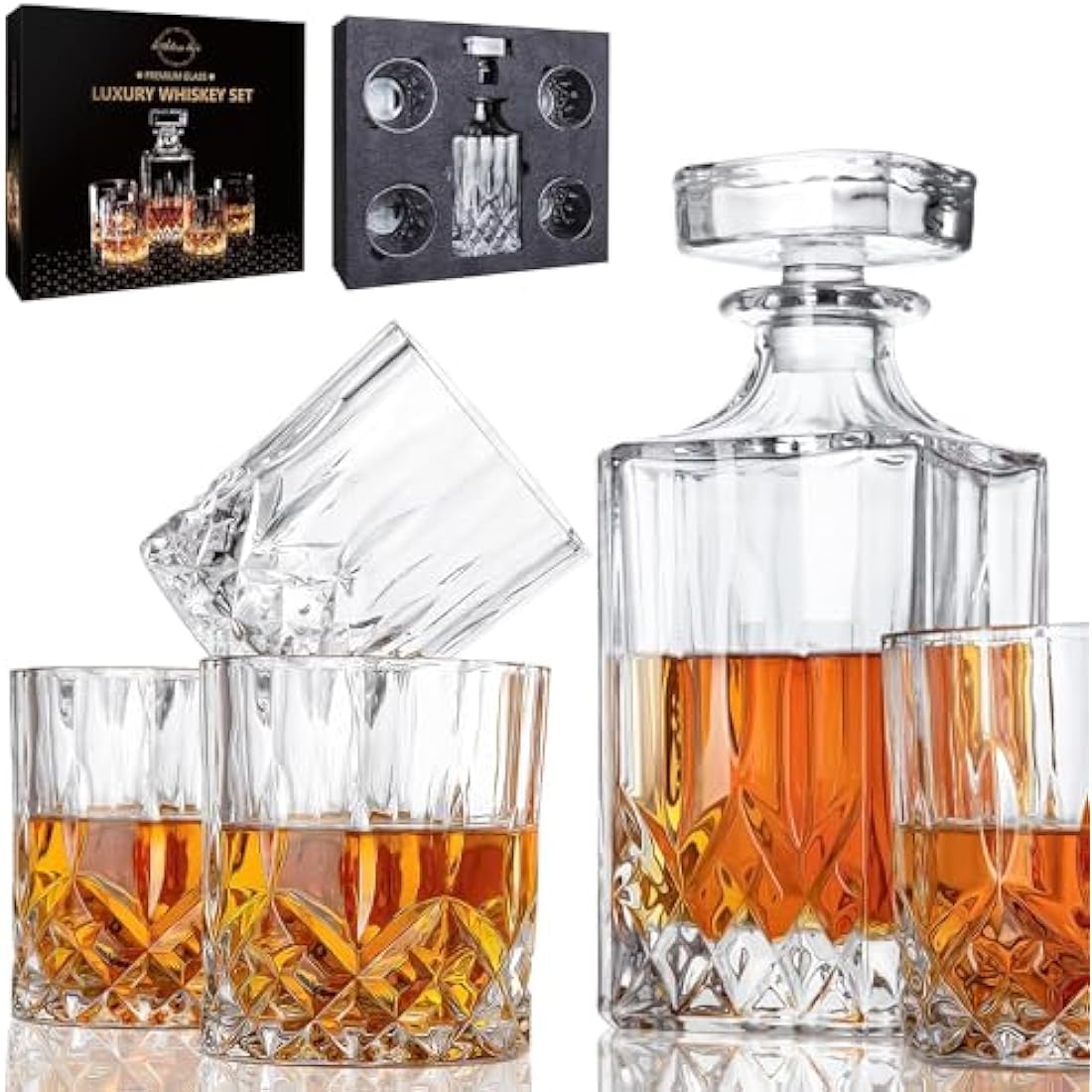 Lighten Life 5-Piece Whiskey Decanter Set | Lead-Free Crystal Glass