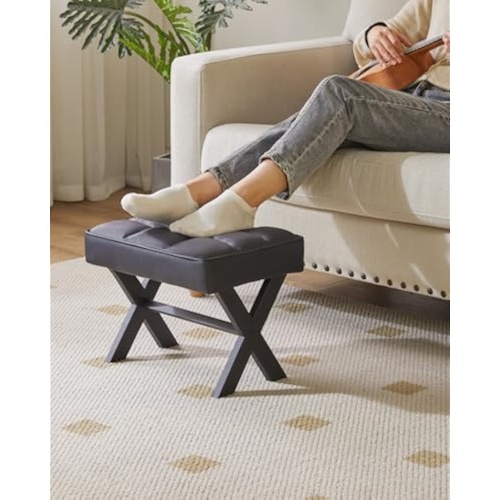 IBUYKE Square PU Leather Footrest Stool | Modern Metal X-Leg Side Table