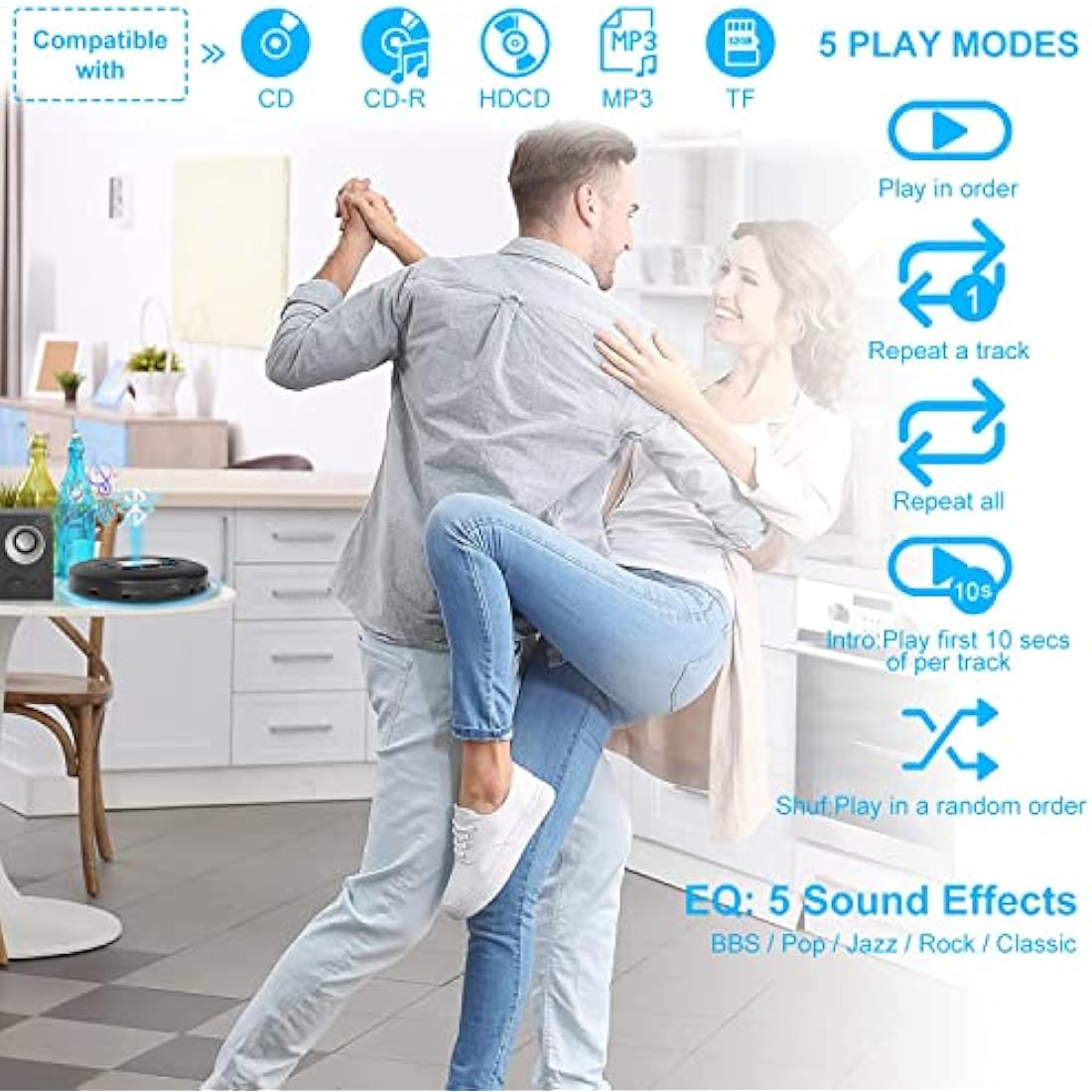 MONODEAL Portable Bluetooth CD Player – Rechargeable with Anti-Skip