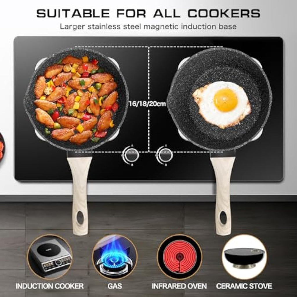 Rainberg Nonstick Granite Saucepan Set with Lids | 3PK Induction Pots