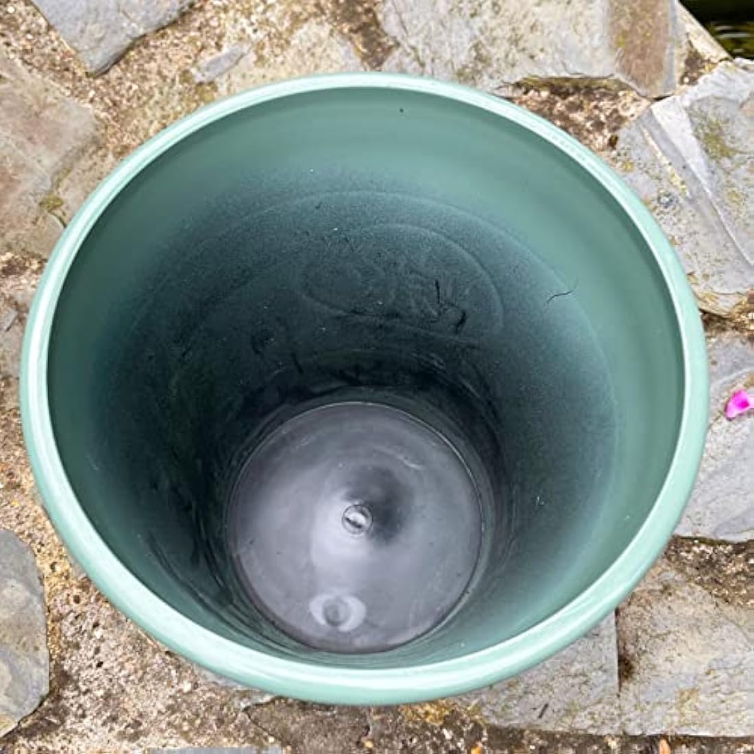 Jolof Store Round Plastic Flower Pot – Glossy Ceramic Effect Planter, Green