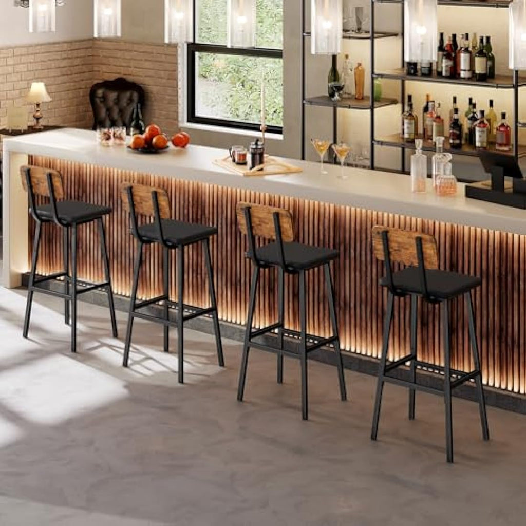HOOBRO Industrial Bar Stools Set of 2 | PU Upholstered Rustic Brown