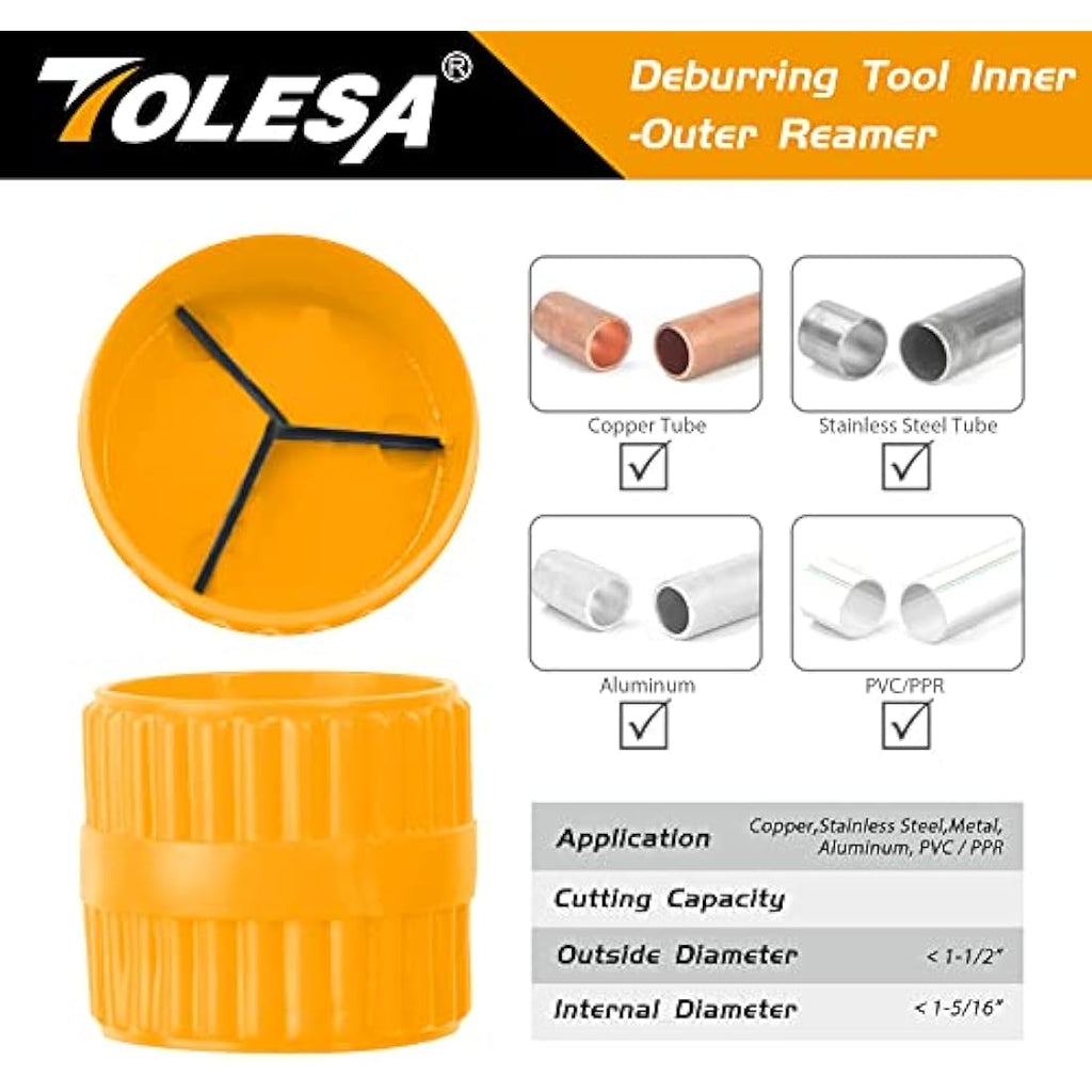 TOLESA Heavy Duty Pipe Cutter 5-50mm with Deburring Tool for Copper