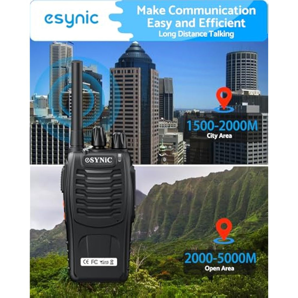 eSynic 3-Pack Rechargeable Walkie Talkies | 16CH Two-Way Radio with VOX