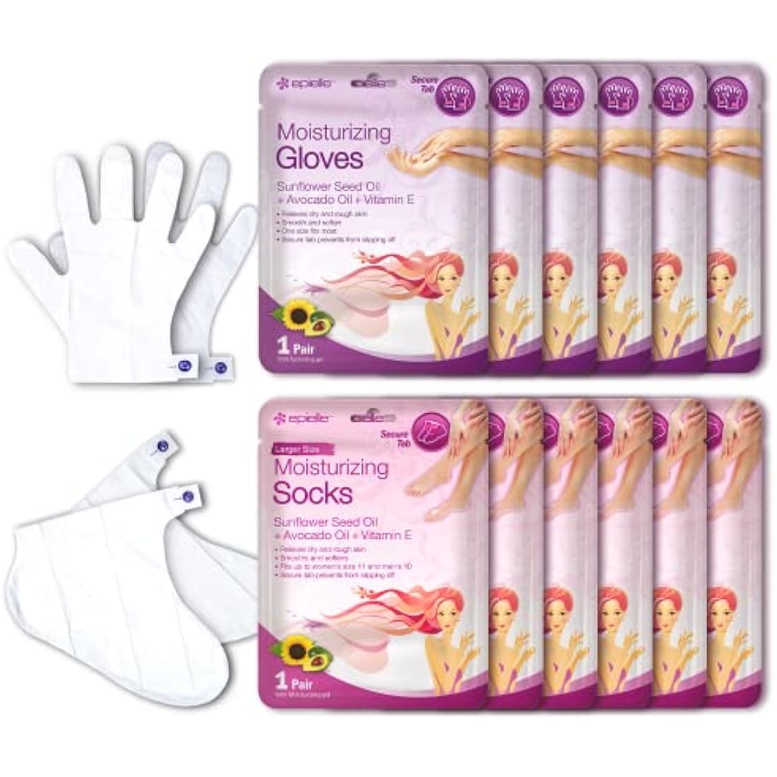 Epielle Moisturizing Hand & Foot Masks - 12 Pairs with Avocado Oil