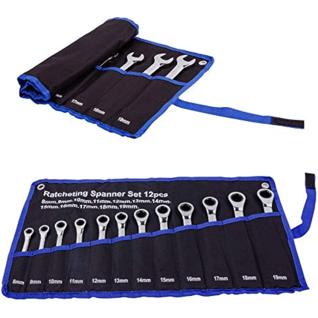 Qnkaa 12-Piece Metric Ratchet Spanner Set | 8-19mm Chrome Vanadium