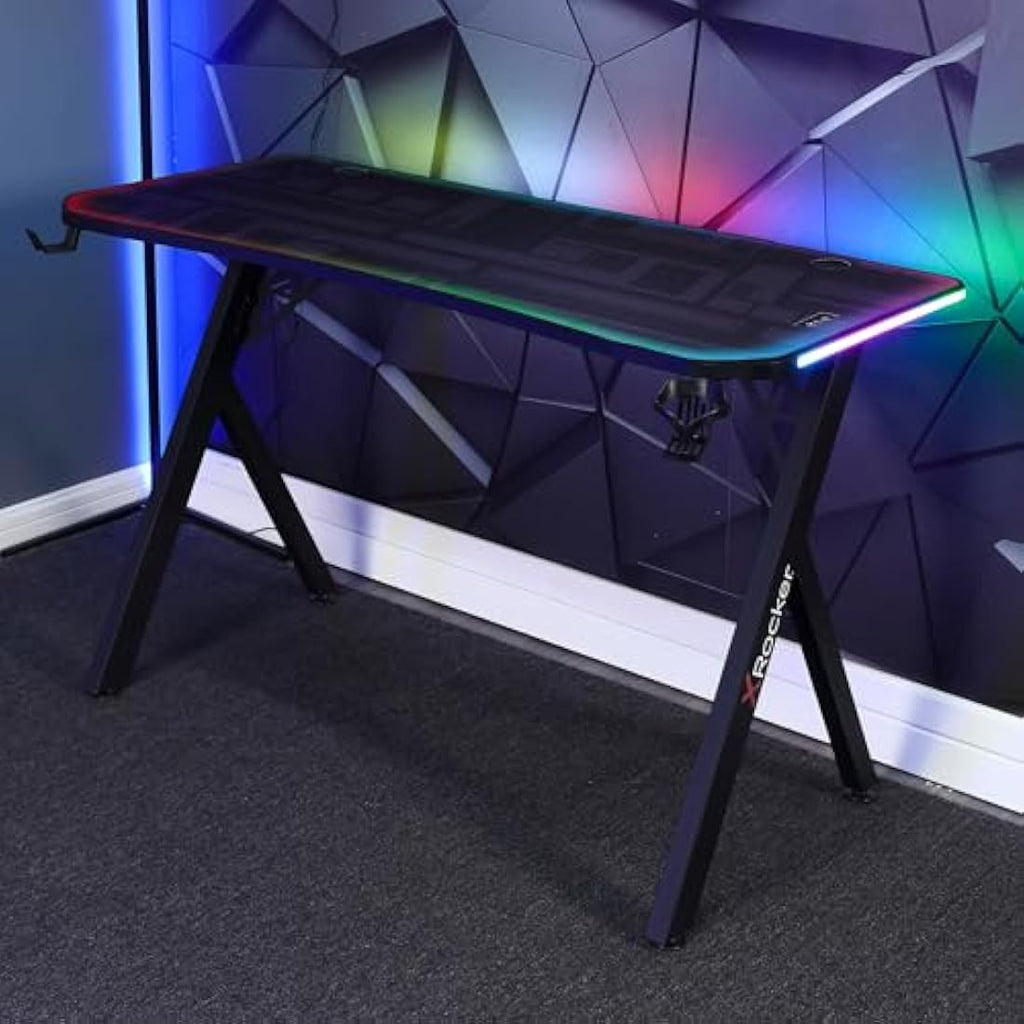 X-Rocker Lumio RGB LED Gaming Desk – Carbon Black Metal Frame