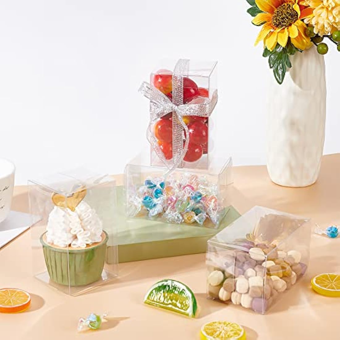 BENECREAT 30PCS Clear PVC Gift Boxes – 6x6x10cm Transparent Favor Boxes