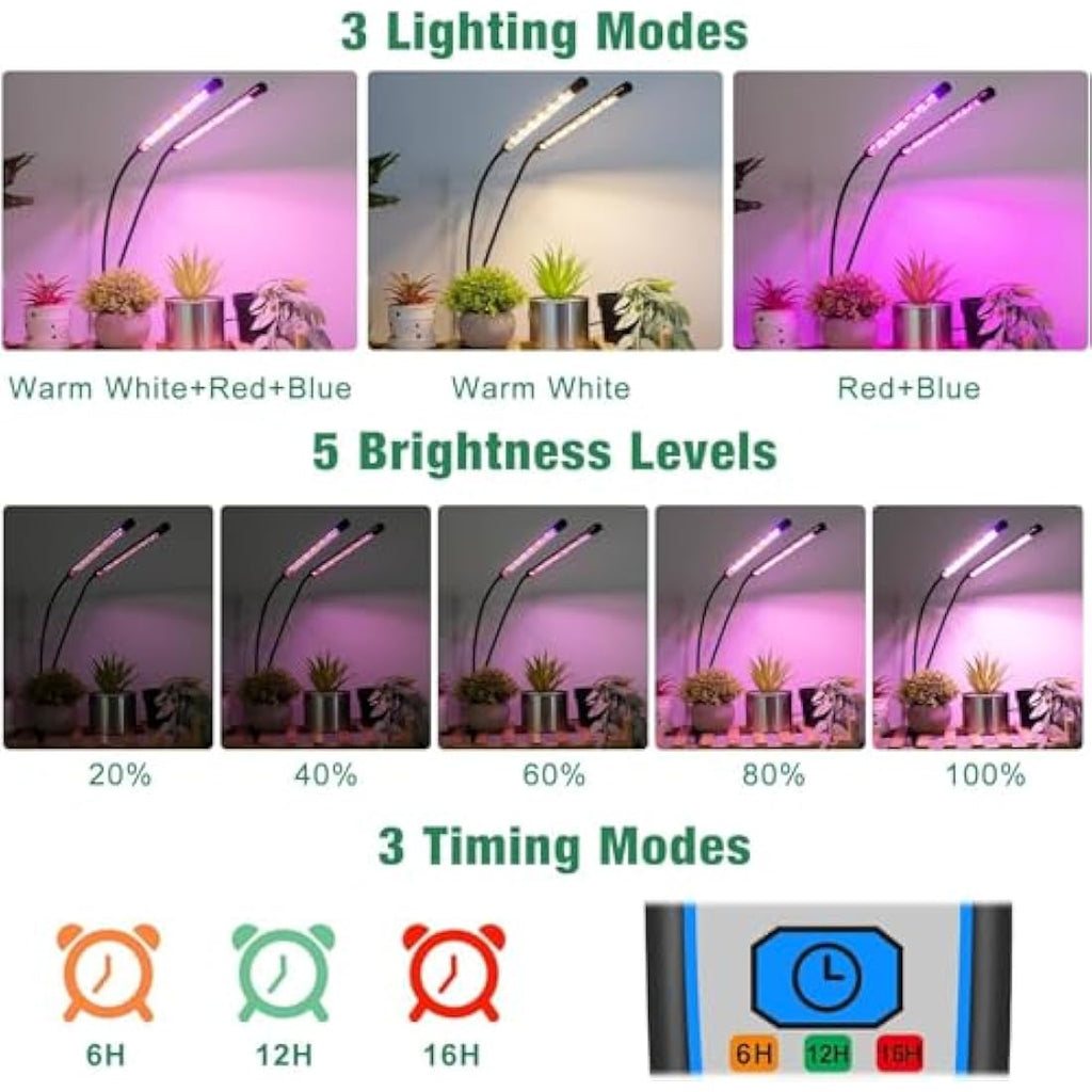 Garpsen Full Spectrum LED Grow Lights for Indoor Plants | 2-Pack Clip Lamp