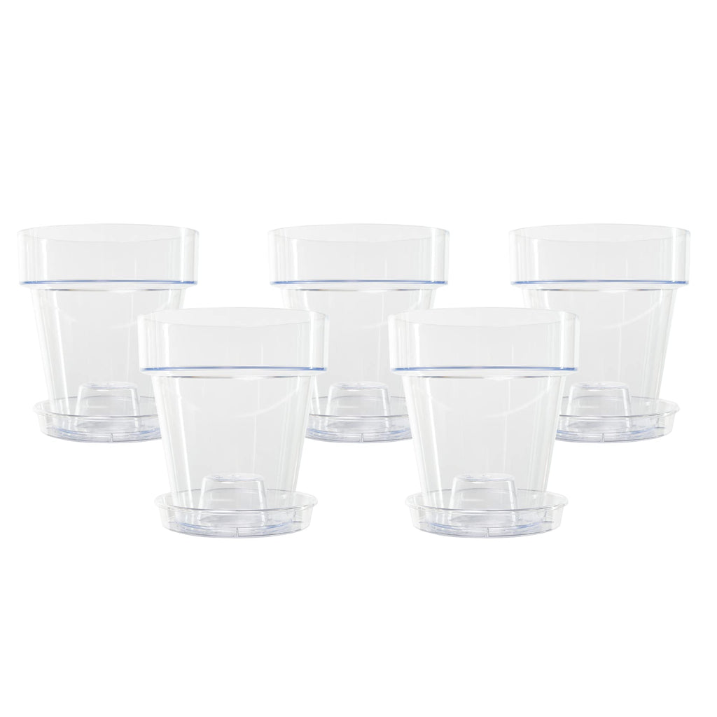 Kalapanta Clear Plastic Orchid Pot with Drainage Holes and Saucer - 14cm