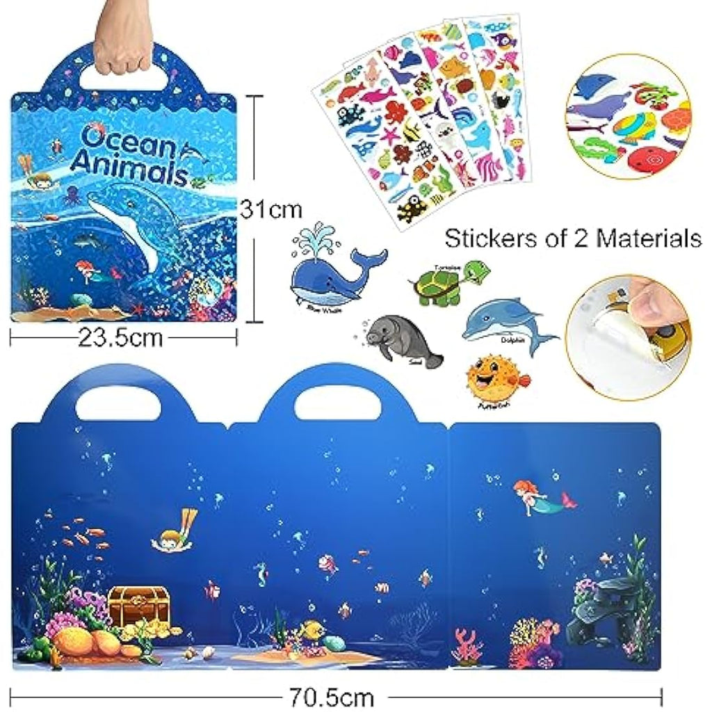 Jolof Store Reusable 3D Puffy Sticker Book – Ocean Animals Sensory Toy