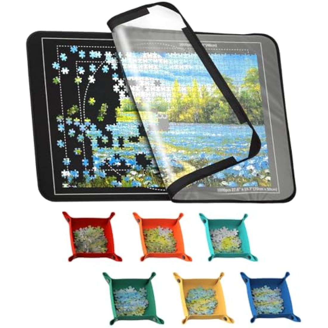 MOZOOSON Jigsaw Puzzle Board for 1000 Pieces | 6 Sorting Trays & Cover