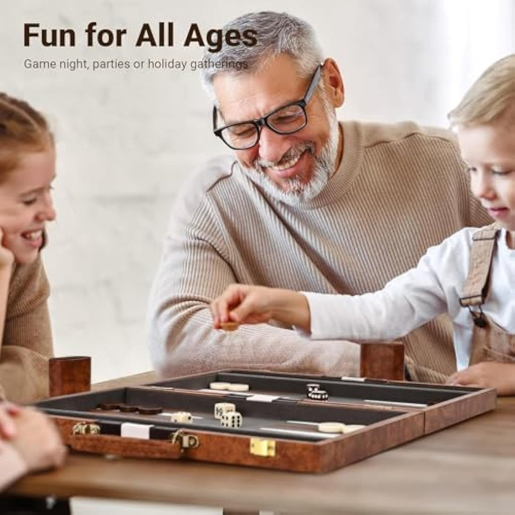 Jolof Store RENO 15 Inch Leather Backgammon Set – Portable Board Game
