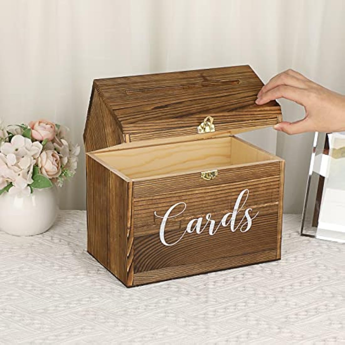 SUMNACON Wood Wedding Card Box with Heart Lock – Vintage Reception Holder