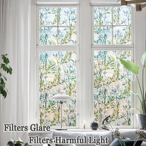 FINNEZ Privacy Window Film – Rainbow Small Grass Static Cling, 90x400cm