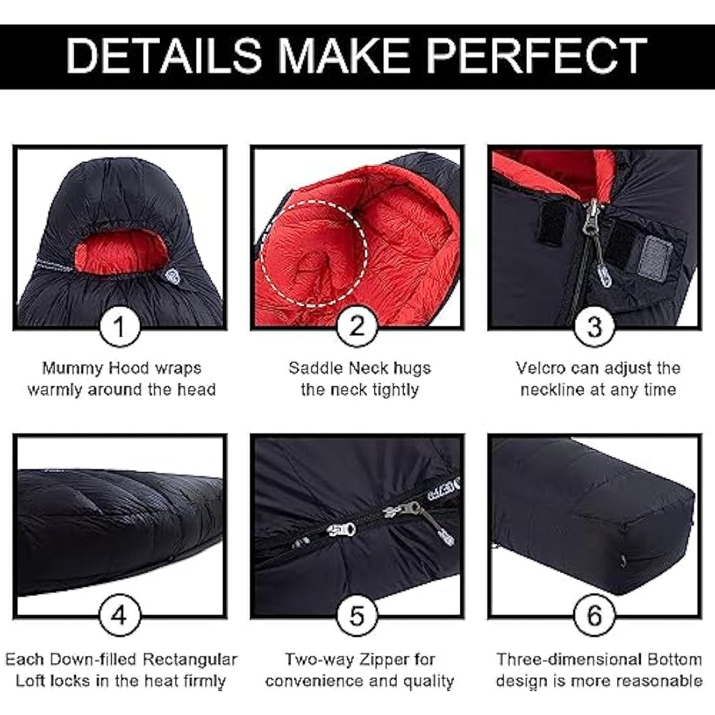 QEZER Winter Down Sleeping Bag | 660 FP Duck Down -20°C Cold Weather