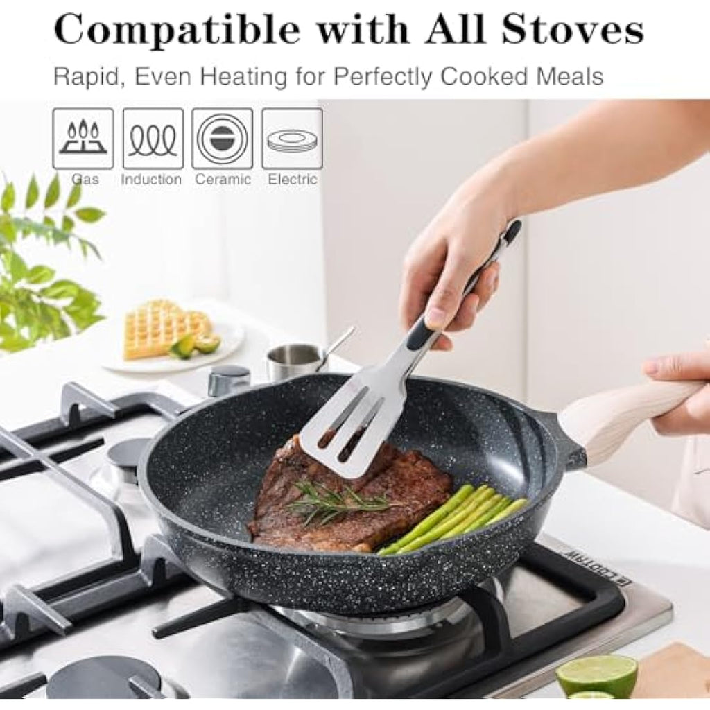 Kordisen 28cm Nonstick Granite Frying Pan | Induction Skillet with Spouts
