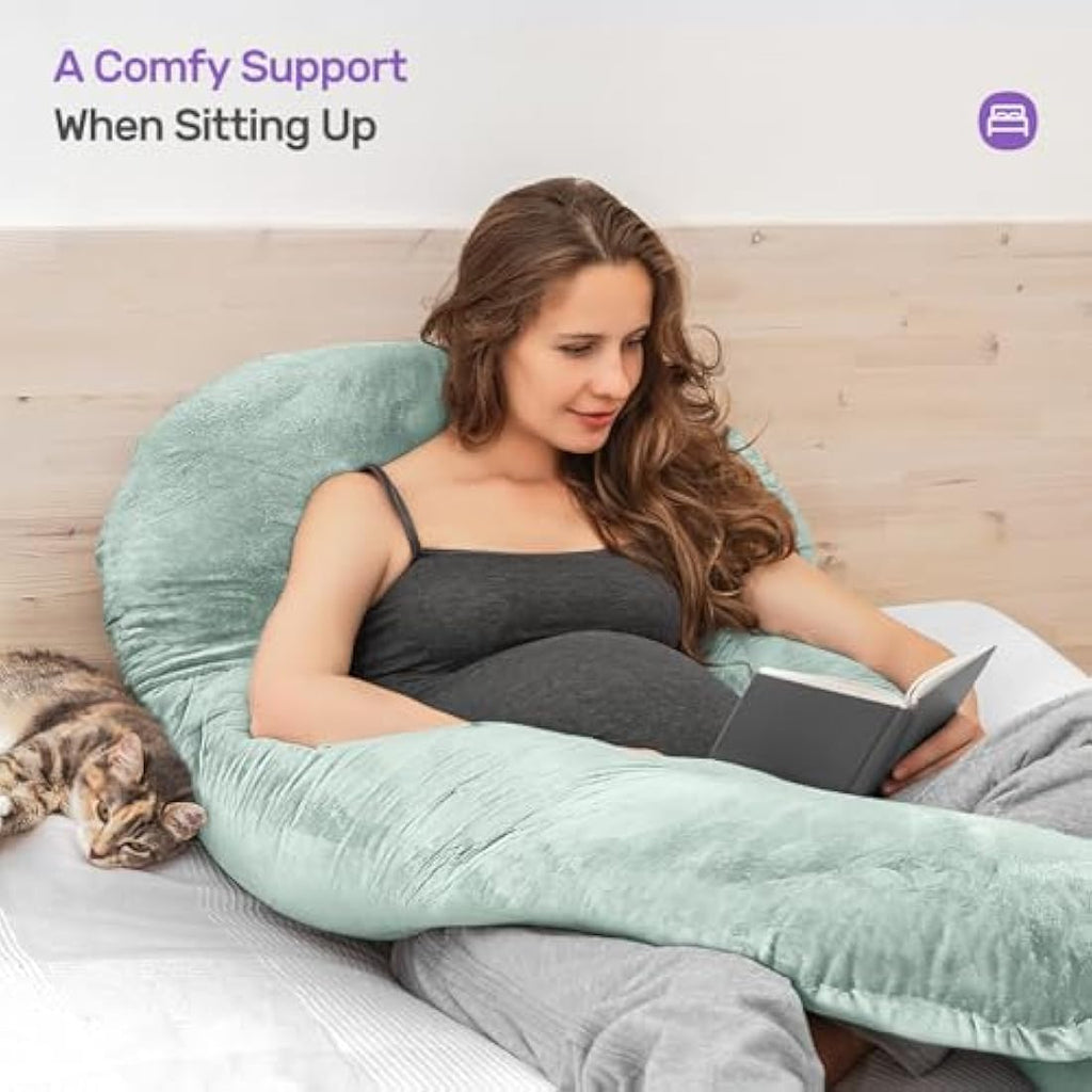 Nuliie U-Shaped Pregnancy Pillow | Full Body Support Velvet Cover - Green