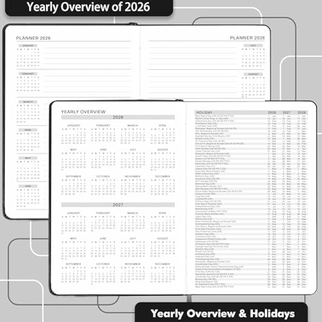Jolof Store 2026 Diary A5 Page a Day - Daily Planner with Tabs, Grey
