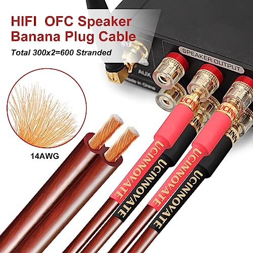 WOWLED 14 AWG OFC Speaker Cable with Banana Plugs, 3m Pure Copper 2 Pack