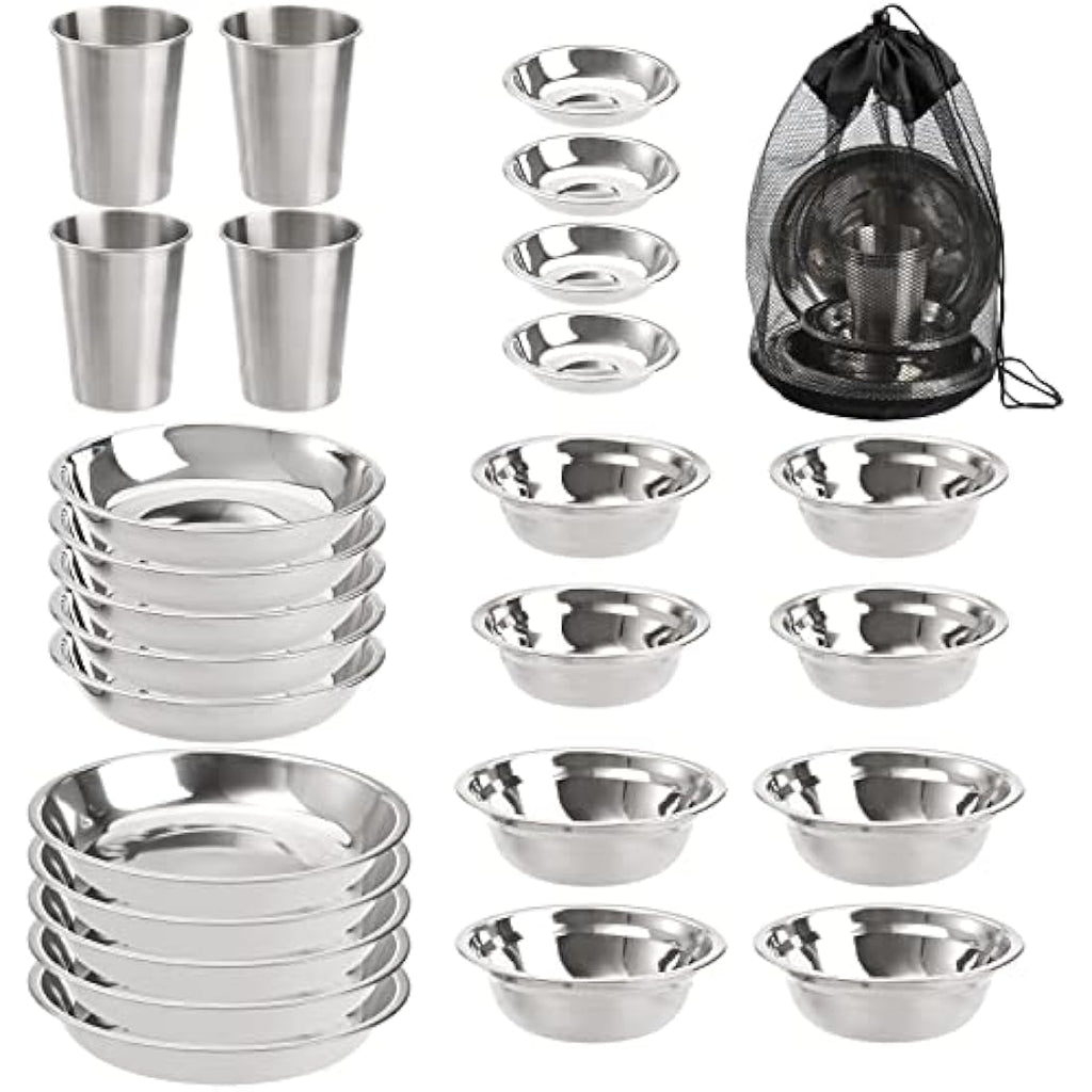 TOPZEA 26-Piece Stainless Steel Camping Mess Kit | Outdoor Dish Set