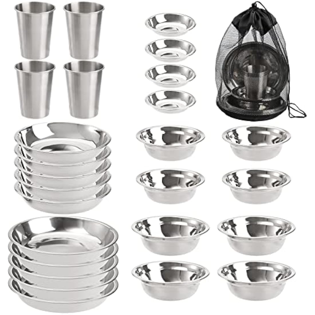 TOPZEA 26-Piece Stainless Steel Camping Mess Kit | Outdoor Dish Set