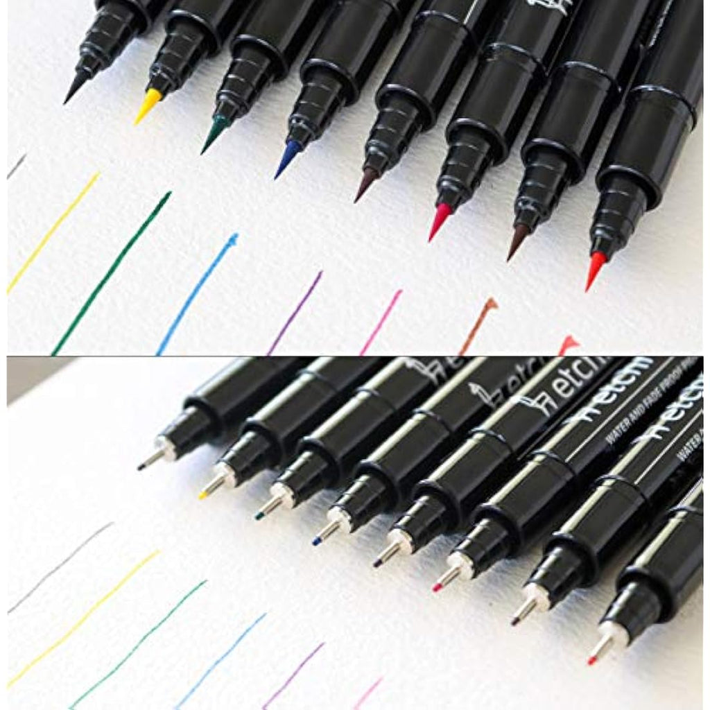 Etchr Coloured Fineliners and Brush Pens – 16 Piece Waterproof Set
