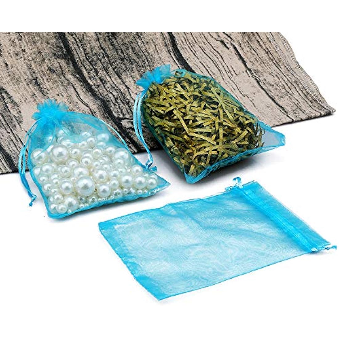 G2PLUS Lake Blue Organza Gift Bags | 100 PCS Mesh Jewelry Pouches
