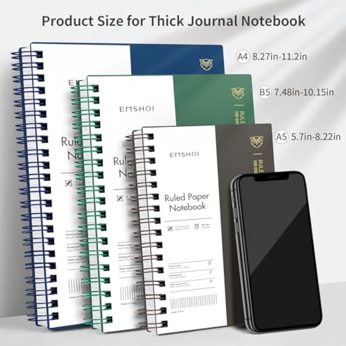 EMSHOI B5 College Ruled Spiral Notebook | 300 Pages 100gsm Journal