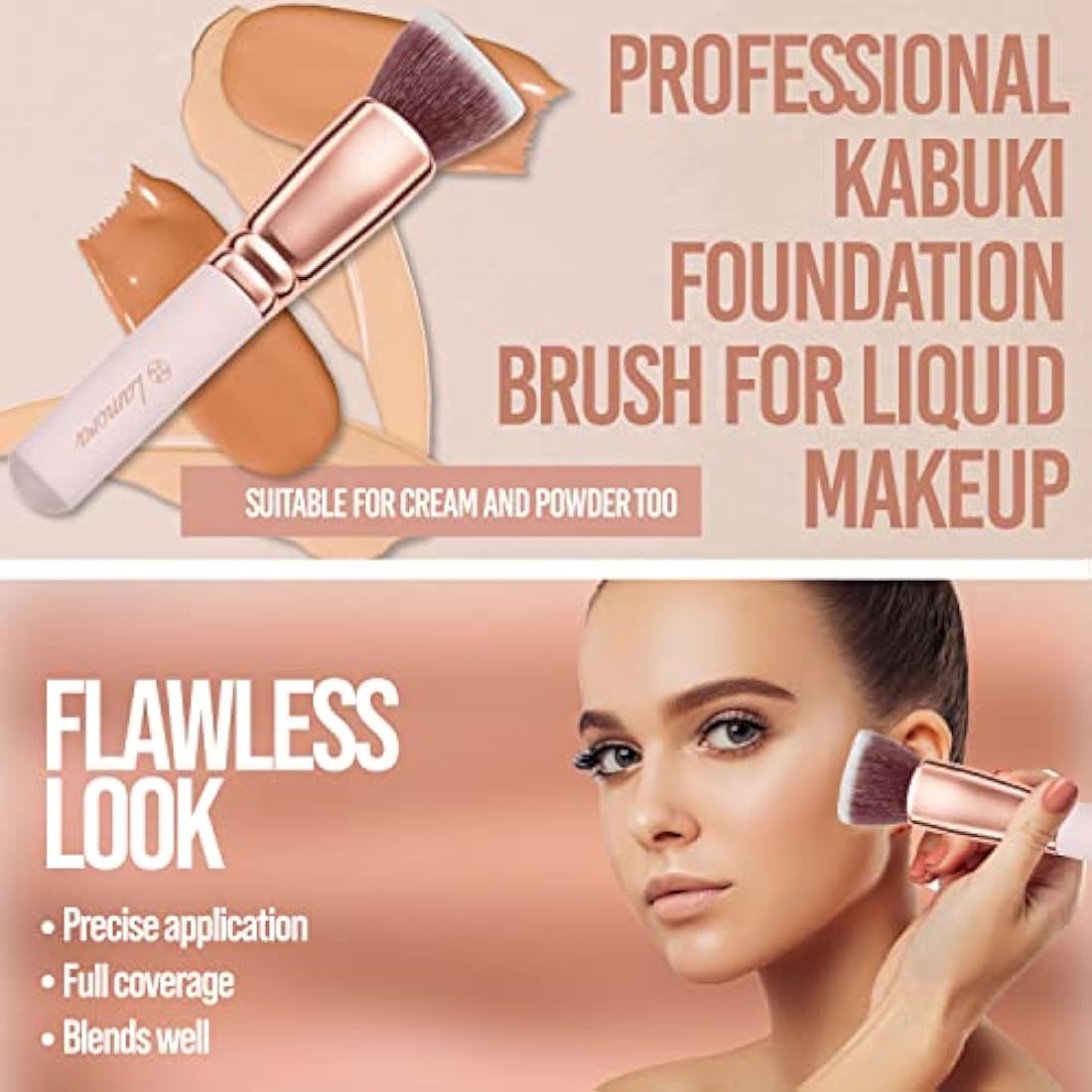 Lamora Flat Top Kabuki Foundation Brush – Synthetic Bristles for Blending