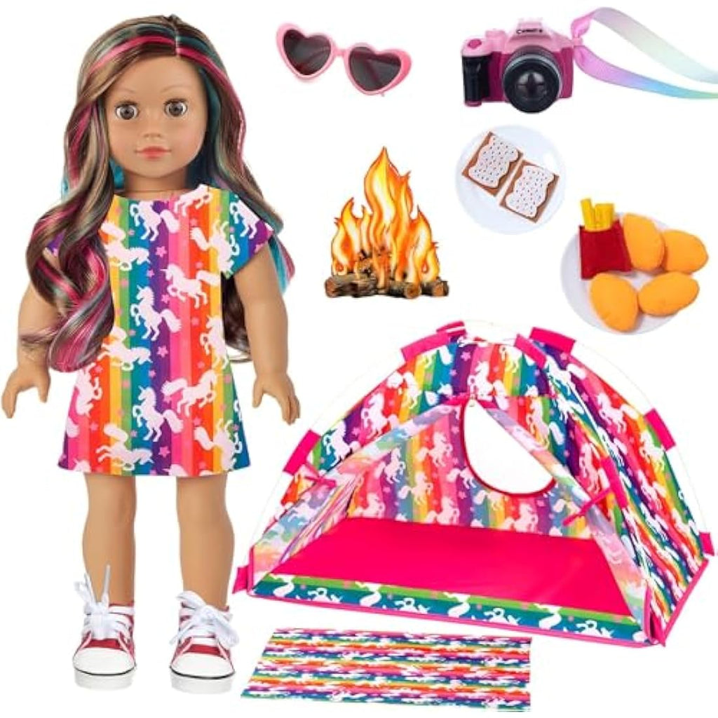 18 Inch Doll Camping Tent Set – Unicorn Playset & Accessories
