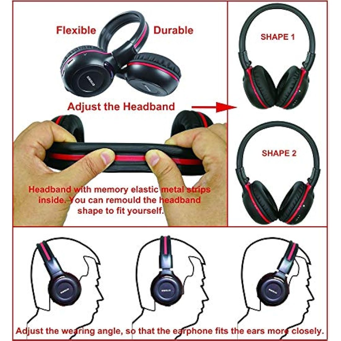 SIMOLIO IR Headphones | 2-Pack Wireless Dual Channel Car DVD Headsets