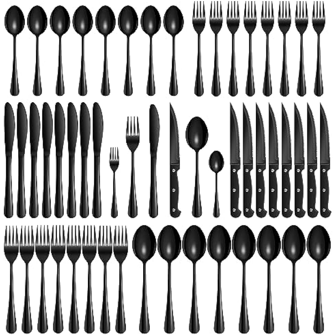 Velaze Cutlery Set, 48-Piece Black Knife and Fork Sets, Stainless Steel Flatware Cutlery Set with Steak Knives, Cutlery Set for 8 People,Mirror Polished,Dishwasher Safe - image 1