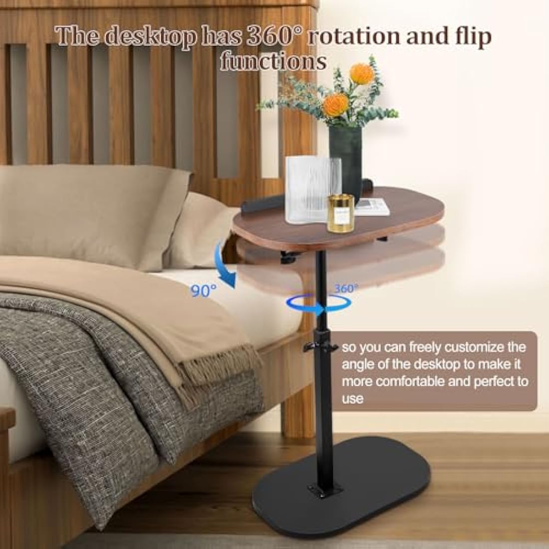 C Shaped Side Table – Height Adjustable 360° Swivel End Table