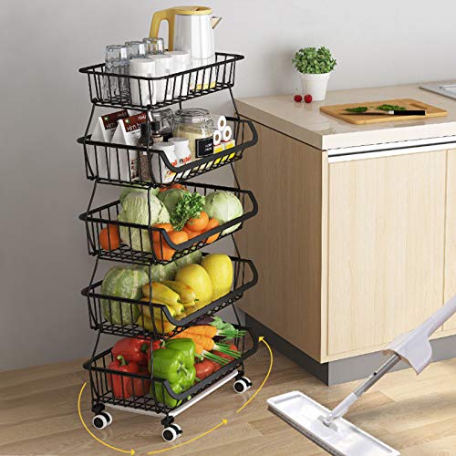 BRIAN & DANY 5-Tier Stackable Vegetable Storage Rack | Rolling Kitchen Cart