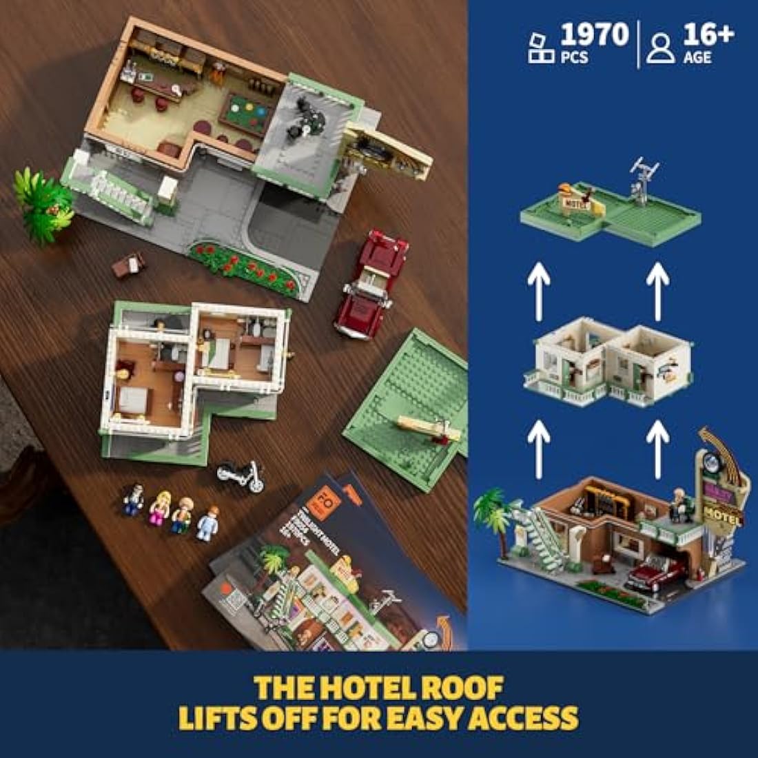 FUNWHOLE City Car-Hotel Modular Building Set with Lights – 1970 Pieces
