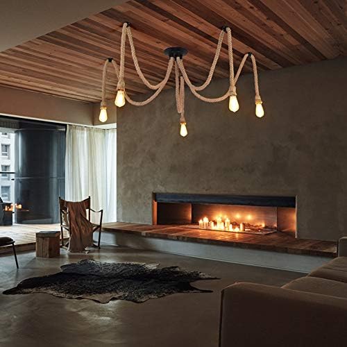 Retro Hemp Rope Industrial Chandelier – 5-Light Pendant Fixture