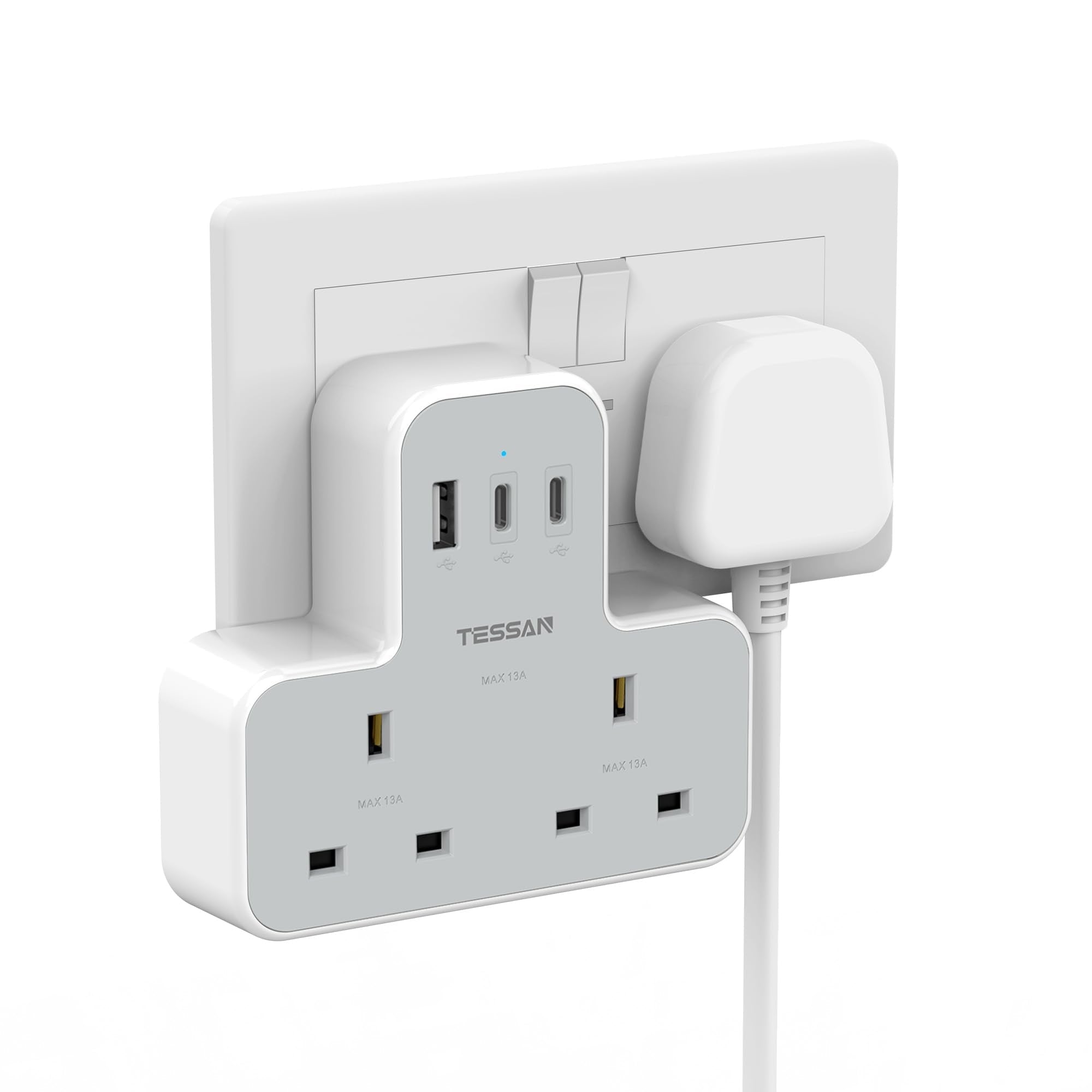 TESSAN USB C Charger Plug Adapter – Double UK Multi Plug Extension