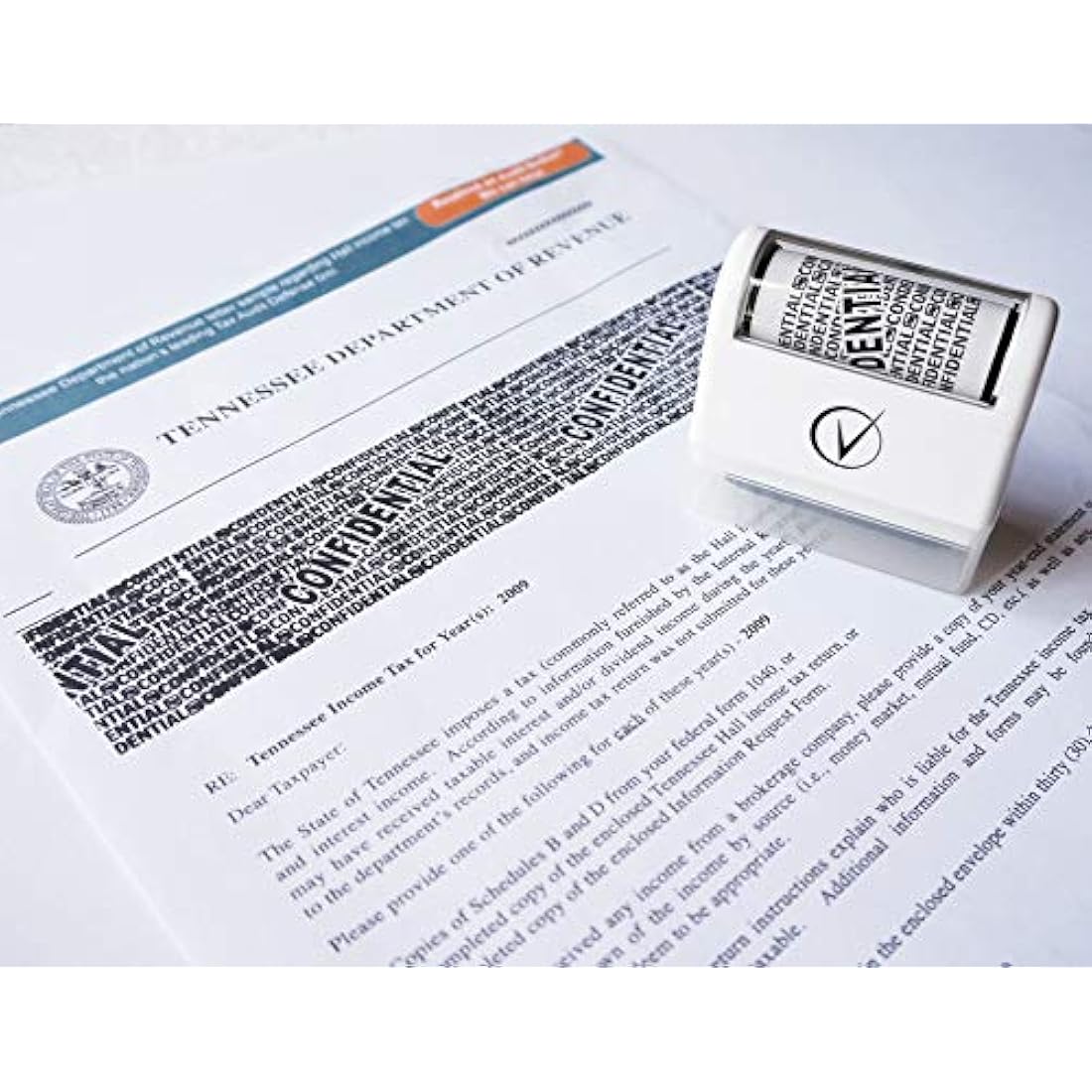 Vantamo Identity Theft Protection Roller Stamp with 3 Refills – White